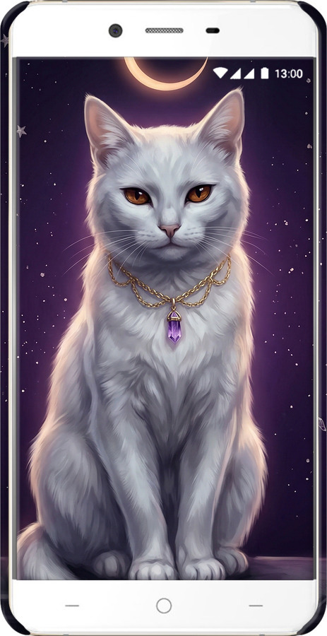 3D пластиковый глянцевый чехол Mystic White Cat Gothic Dark Purple Gold для OnePlus X - 6805c-385 изображение 