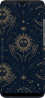 3D пластиковый матовый чехол Celestial Harmony: Sun & Moon Gold Mystic Pattern для Oppo A15 - 6778m-2119 изображение 