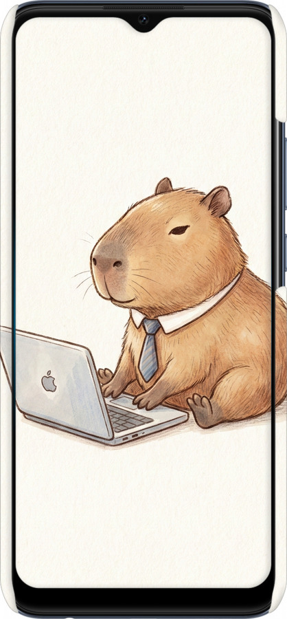 3D пластиковый матовый чехол Funny Capybara CEO Working для Oppo A15 - 6777m-2119 изображение 