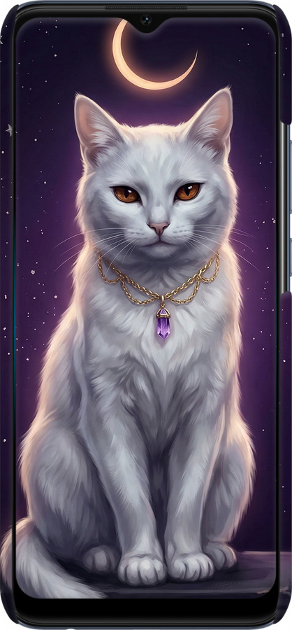 3D пластиковий матовий чехол Mystic White Cat Gothic Dark Purple Gold для Oppo A15 - 6805m-2119 изображение 
