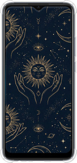 Силикон с усиленными углами чехол Celestial Harmony: Sun & Moon Gold Mystic Pattern для Oppo A15s - 6778sp-2527 изображение 
