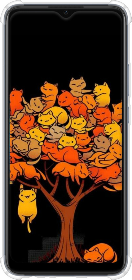 Силикон с усиленными углами чехол Дерево и котики для Oppo A15s - 6516sp-2527 изображение 
