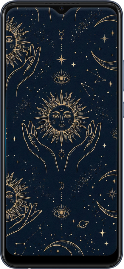 Силиконовый чехол Celestial Harmony: Sun & Moon Gold Mystic Pattern для Oppo A15s - 6778u-2527 изображение 