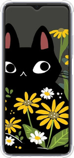 Силикон с усиленными углами чехол Черный кот с цветами для Oppo A17 - 6448sp-2954 изображение 