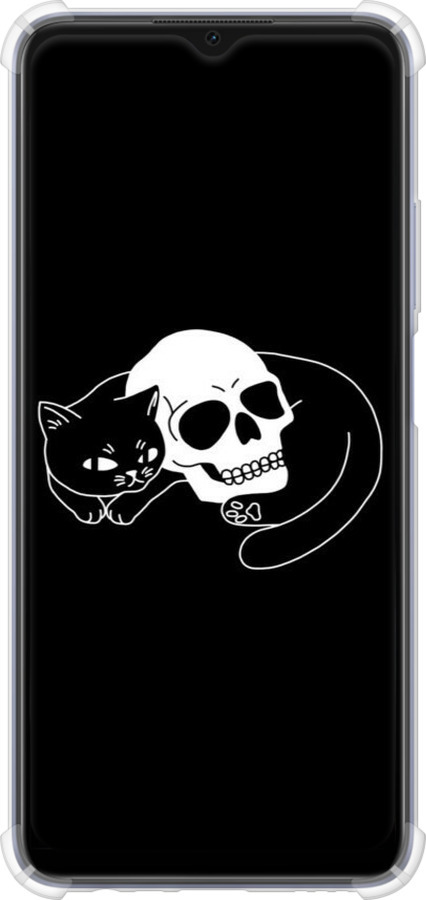Силикон с усиленными углами чехол С изображением кота и черепа для Oppo A17 - 6491sp-2954 изображение 