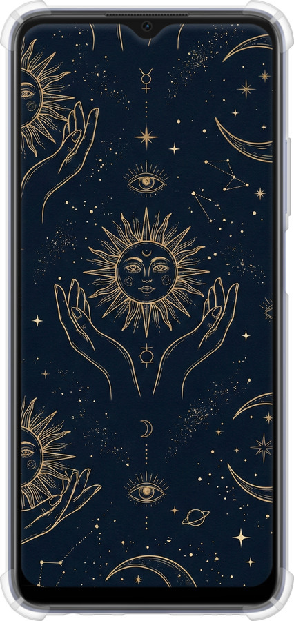 Силіконовий протиударний с посиленими кутами чехол Celestial Harmony: Sun & Moon Gold Mystic Pattern для Oppo A17 - 6778sp-2954 изображение 