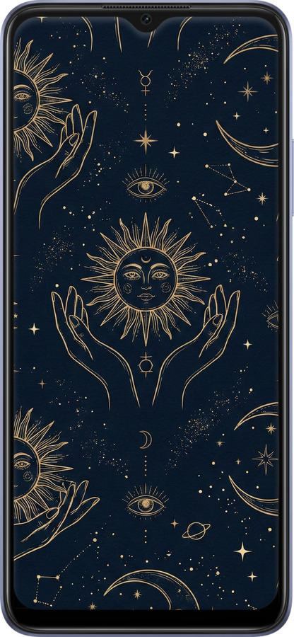 Силиконовый чехол Celestial Harmony: Sun & Moon Gold Mystic Pattern для Oppo A17 - 6778u-2954 изображение 