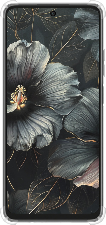 Силикон с усиленными углами чехол Черные цветы для Oppo A3X 4G/5G - 6031sp-3815 изображение 