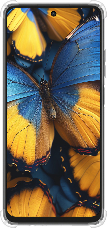 Силикон с усиленными углами чехол Желто-голубые бабочки для Oppo A3X 4G/5G - 6046sp-3815 изображение 
