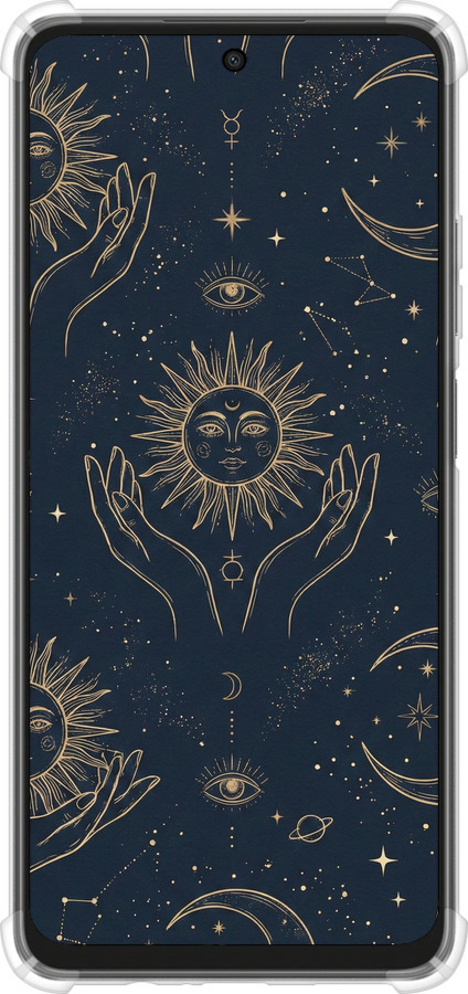 Силикон с усиленными углами чехол Celestial Harmony: Sun & Moon Gold Mystic Pattern для Oppo A3X 4G/5G - 6778sp-3815 изображение 