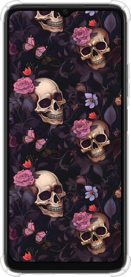 Силикон с усиленными углами чехол Черепа и розы для Oppo A38 4G - 6316sp-3337 изображение 