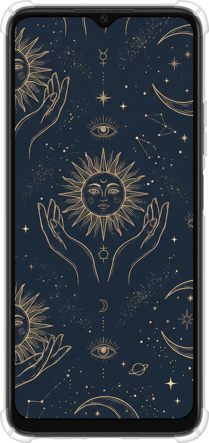 Силикон с усиленными углами чехол Celestial Harmony: Sun & Moon Gold Mystic Pattern для Oppo A38 4G - 6778sp-3337 изображение 