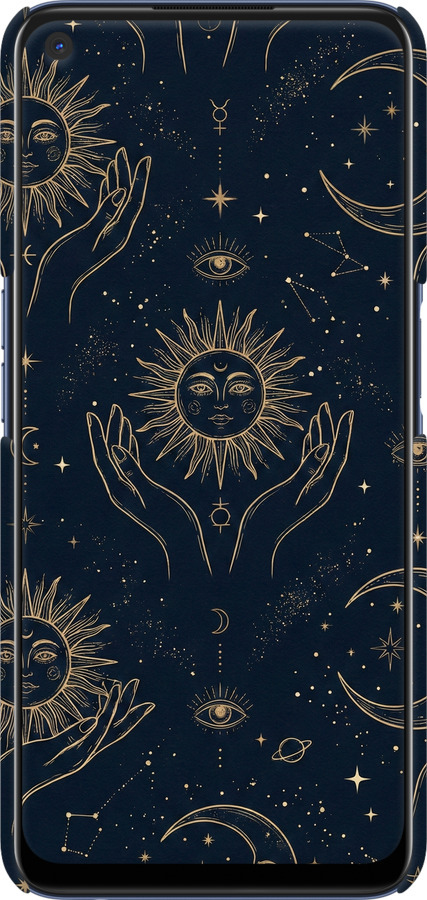 3D пластиковий матовий чехол Celestial Harmony: Sun & Moon Gold Mystic Pattern для Oppo A52 - 6778m-1930 изображение 