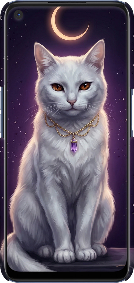 3D пластиковый матовый чехол Mystic White Cat Gothic Dark Purple Gold для Oppo A52 - 6805m-1930 изображение 