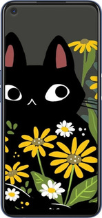 2D пластиковый чехол Черный кот с цветами для Oppo A52 - 6448t-1930 изображение 