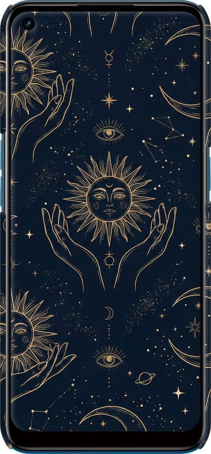 3D пластиковый матовый чехол Celestial Harmony: Sun & Moon Gold Mystic Pattern для Oppo A53 - 6778m-568 изображение 