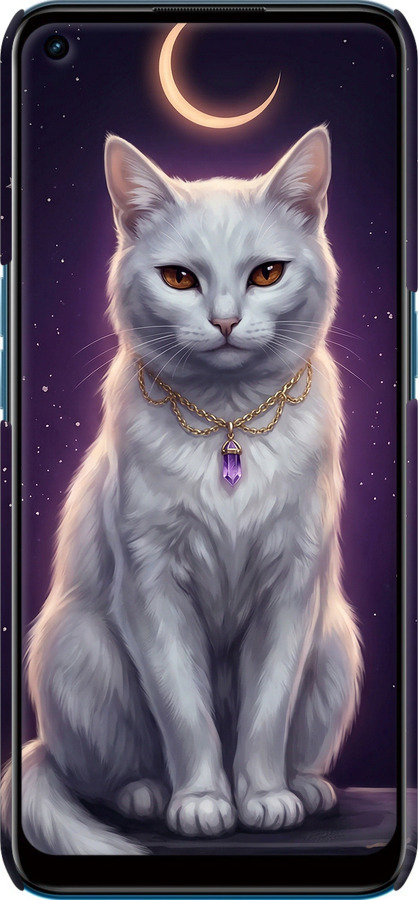 3D пластиковий матовий чехол Mystic White Cat Gothic Dark Purple Gold для Oppo A53 - 6805m-568 изображение 