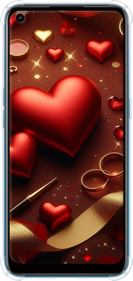 Силіконовий протиударний с посиленими кутами чехол Сердечки v3 для Oppo A53 - 5833sp-568 изображение 