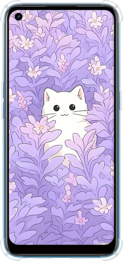 Силіконовий протиударний с посиленими кутами чехол Котик в цветах для Oppo A53 - 6390sp-568 изображение 