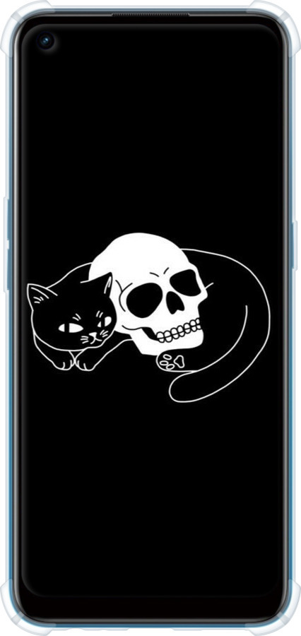 Силикон с усиленными углами чехол С изображением кота и черепа для Oppo A53 - 6491sp-568 изображение 