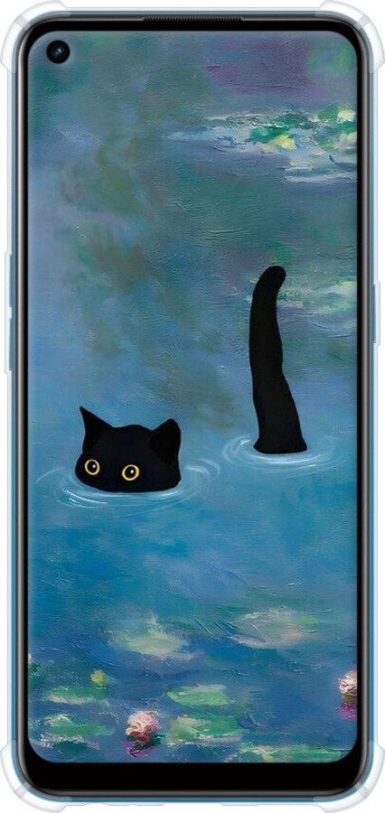 Силикон с усиленными углами чехол С изображением кота и водяной лилии Monet для Oppo A53 - 6519sp-568 изображение 