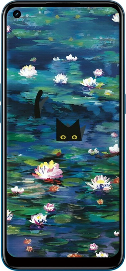 Силіконовий чехол с изображением водяных лилий и кошек для Oppo A53 - 6257u-568 изображение 