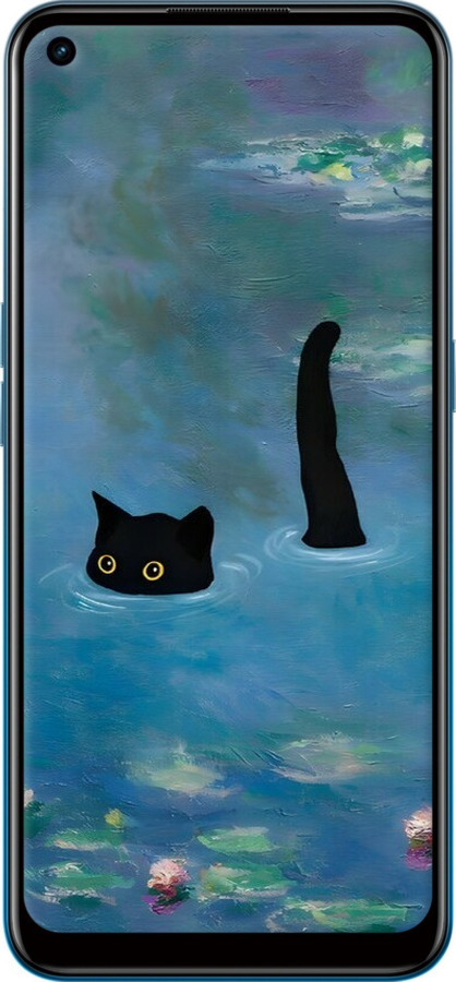 Силіконовий чехол Із зображенням кота та водяної лілії Monet для Oppo A53 - 6519u-568 изображение 