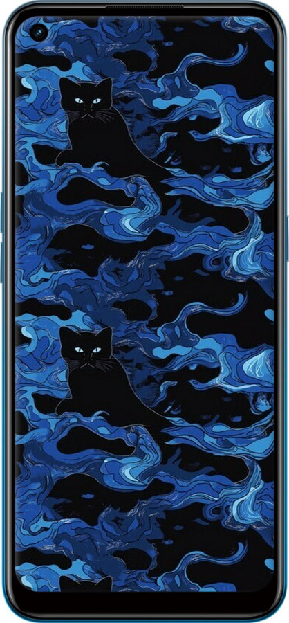 Силиконовый чехол Абстрактный узор черных котов на синем фоне для Oppo A53 - 6525u-568 изображение 