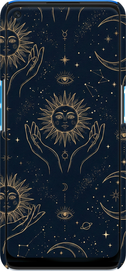 3D пластиковый матовый чехол Celestial Harmony: Sun & Moon Gold Mystic Pattern для Oppo A54 - 6778m-2306 изображение 