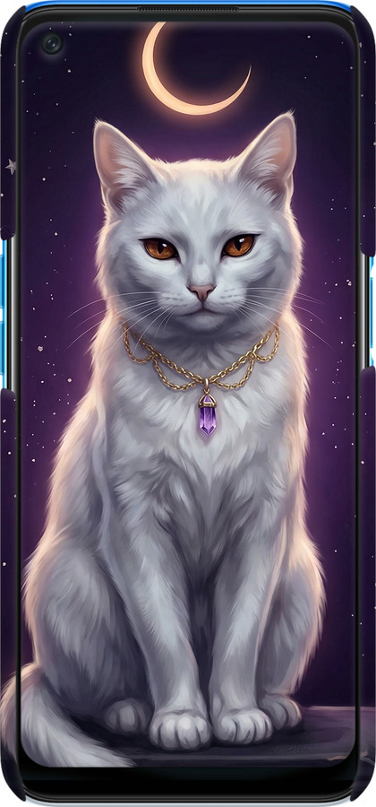 3D пластиковый матовый чехол Mystic White Cat Gothic Dark Purple Gold для Oppo A54 - 6805m-2306 изображение 