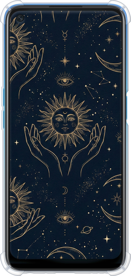Силикон с усиленными углами чехол Celestial Harmony: Sun & Moon Gold Mystic Pattern для Oppo A54 - 6778sp-2306 изображение 