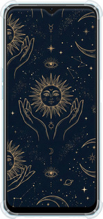 Силикон с усиленными углами чехол Celestial Harmony: Sun & Moon Gold Mystic Pattern для Oppo A57s - 6778sp-2931 изображение 