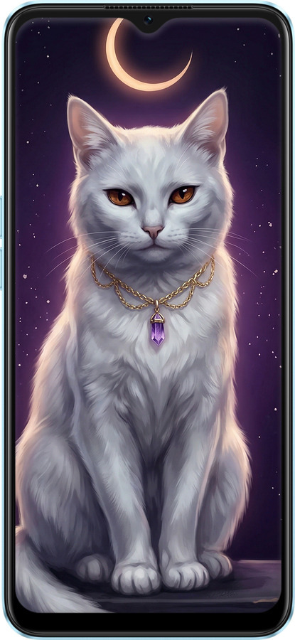 Силиконовый чехол Mystic White Cat Gothic Dark Purple Gold для Oppo A57s - 6805u-2931 изображение 