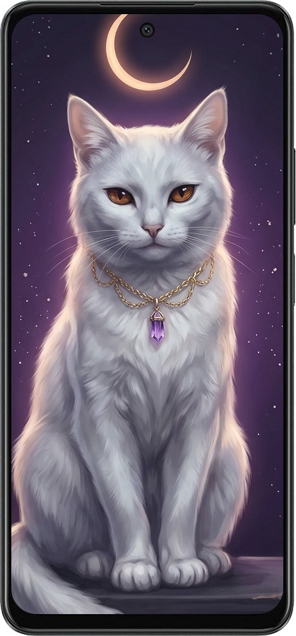 TPU чехол Mystic White Cat Gothic Dark Purple Gold для Oppo A58 4G - 6805b-3184 изображение 