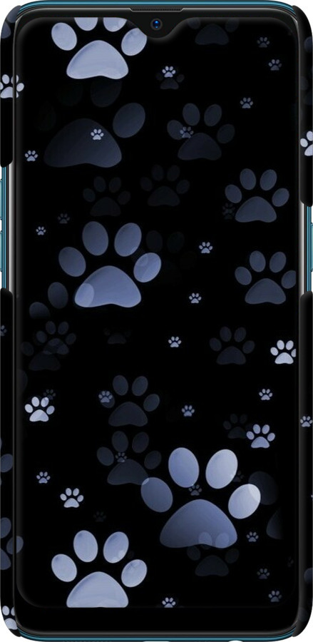3D пластиковый матовый чехол С синими отпечатками лап для Oppo A12 - 6441m-2557 изображение 