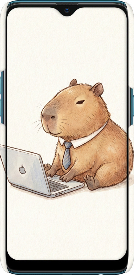 3D пластиковый матовый чехол Funny Capybara CEO Working для Oppo A5S - 6777m-1892 изображение 