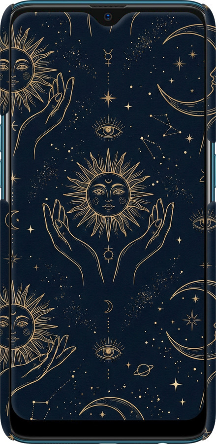 3D пластиковый матовый чехол Celestial Harmony: Sun & Moon Gold Mystic Pattern для Oppo A12 - 6778m-2557 изображение 