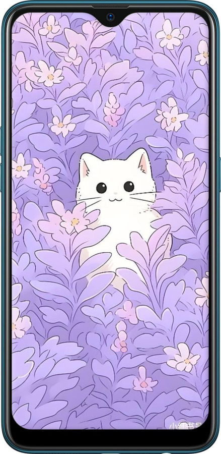 2D пластиковый чехол Котик в цветах для Oppo A12 - 6390t-2557 изображение 