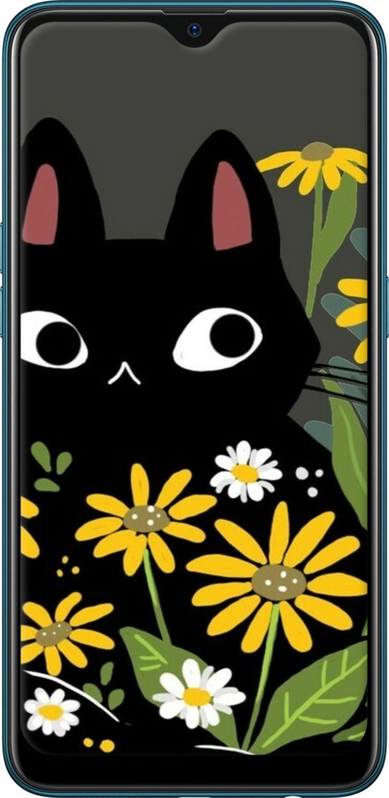 2D пластиковый чехол Черный кот с цветами для Oppo A12 - 6448t-2557 изображение 