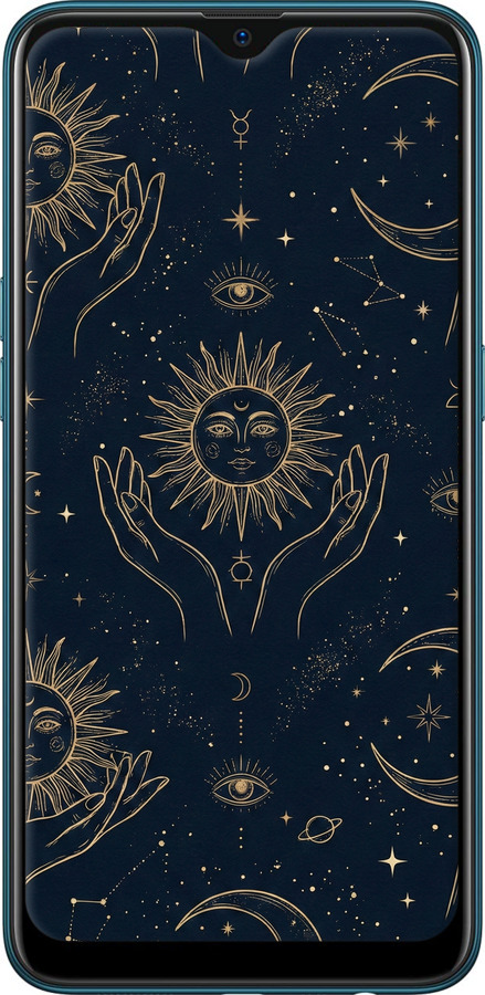 Силиконовый чехол Celestial Harmony: Sun & Moon Gold Mystic Pattern для Oppo A12 - 6778u-2557 изображение 