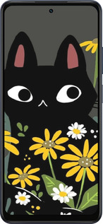 Силиконовый чехол Черный кот с цветами для Oppo A5X 4G/5G - 6448u-4090 изображение 