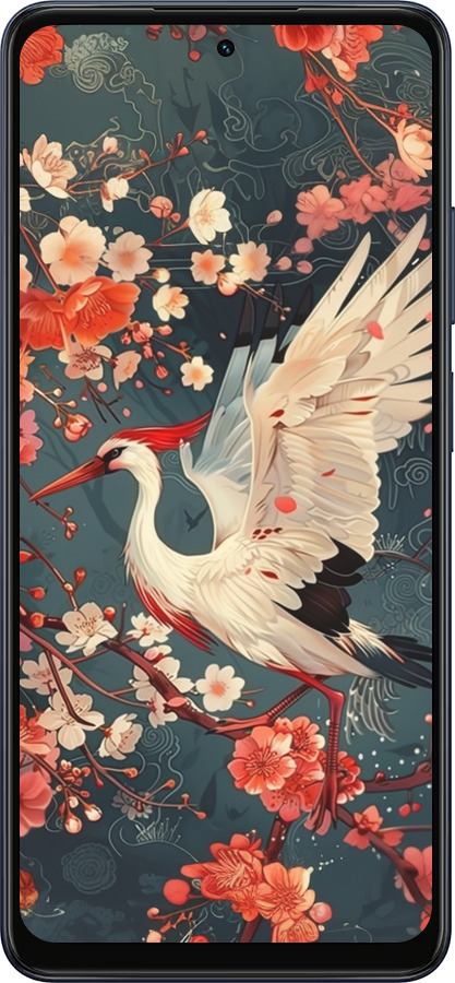 Силиконовый чехол Сакура и аист для Oppo A5X 4G/5G - 6108u-4090 изображение 