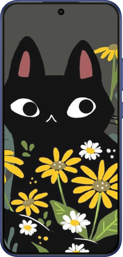 Силиконовый чехол Черный кот с цветами для Oppo A6 Pro 4G - 6448u-4229 изображение 