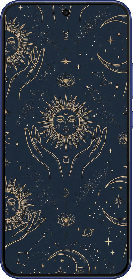 Силиконовый чехол Celestial Harmony: Sun & Moon Gold Mystic Pattern для Oppo A6 Pro 4G - 6778u-4229 изображение 