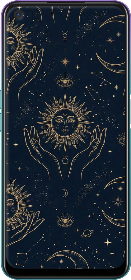 Силиконовый чехол Celestial Harmony: Sun & Moon Gold Mystic Pattern для Oppo A72 - 6778u-2011 изображение 
