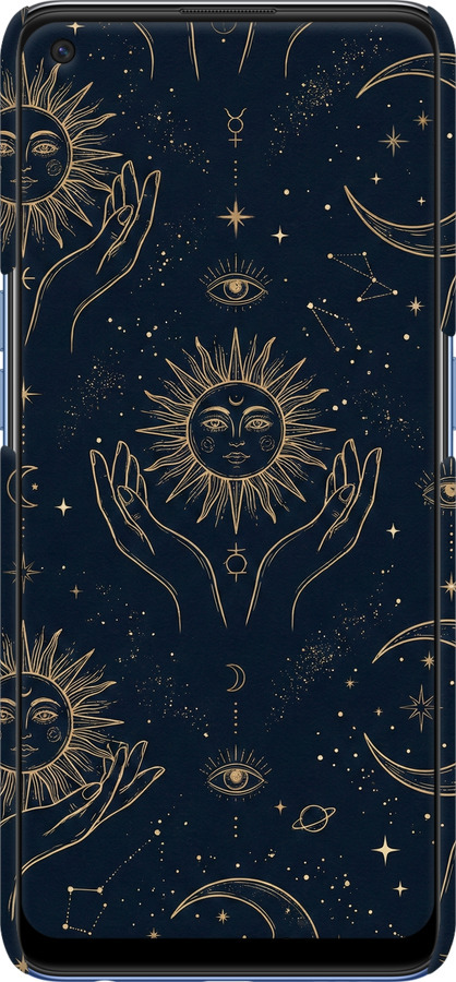 3D пластиковый матовый чехол Celestial Harmony: Sun & Moon Gold Mystic Pattern для Oppo A74 - 6778m-2305 изображение 