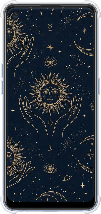 Силикон с усиленными углами чехол Celestial Harmony: Sun & Moon Gold Mystic Pattern для Oppo A74 - 6778sp-2305 изображение 