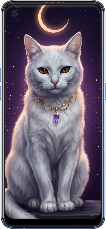 Силиконовый чехол Mystic White Cat Gothic Dark Purple Gold для Oppo A74 - 6805u-2305 изображение 