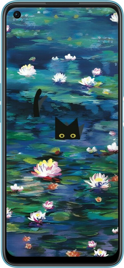 Силіконовий чехол с изображением водяных лилий и кошек для Oppo A76 - 6257u-2760 изображение 