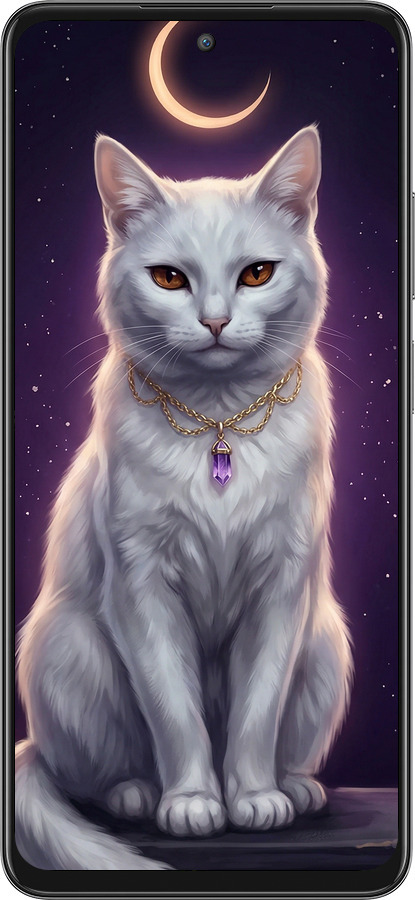 Силиконовый чехол Mystic White Cat Gothic Dark Purple Gold для Oppo A3 Pro 5G - 6805u-4144 изображение 